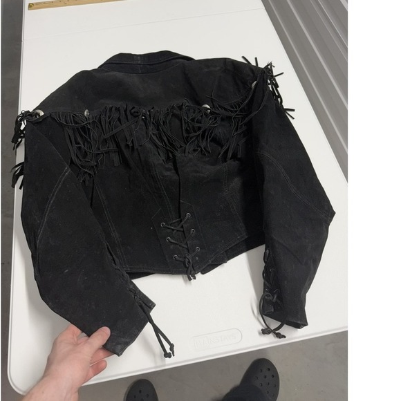 Minnetonka Vintage Black Suede Fringe Western Leather Jacket Concho Lace Up - Picture 7 of 7